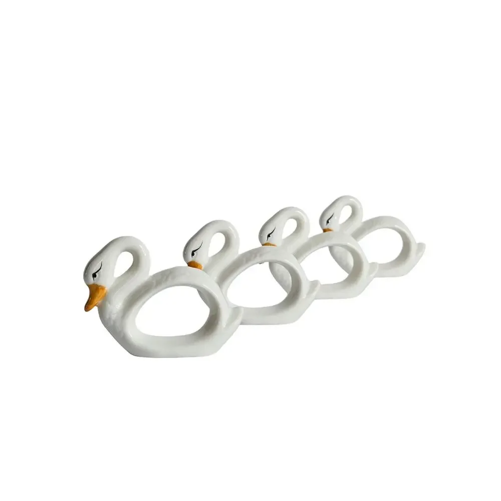 Vintage Porcelain White Swan Napkin Rings, Set of 4 Made in Taiwan